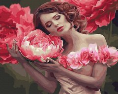 339 грн  Живопис за номерами BK-GX40911 Розмальовка для малювання по цифрам Дівчина з трояндою