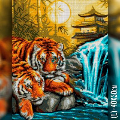 650 грн  Діамантова мозаїка TWD20024 Набір діамантової вишивки Тигри біля водопаду