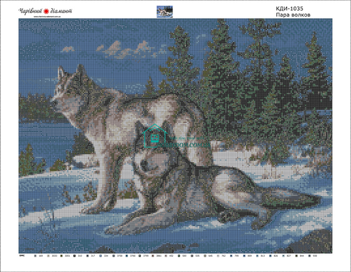 1 250 грн  Алмазная мозаика КДИ-1035 Набор алмазной вышивки Пара волков