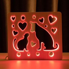 Світильник нічник ArtEco Light з дерева LED Кіт та собака, з пультом та регулюванням кольору, RGB