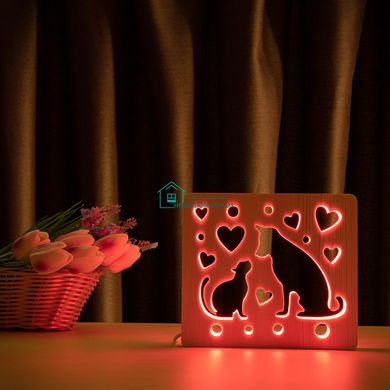 Светильник ночник ArtEco Light из дерева LED Кот и пес, с пультом и регулировкой цвета, RGB