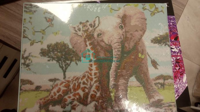 712 грн  Алмазная мозаика BA-0008 Набор алмазной мозаики на подрамнике Разноцветный жираф, 50х25 см