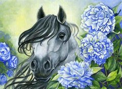 640 грн  Алмазная мозаика DMP-191 Набор алмазной живописи на подрамнике Лошадь в цветах