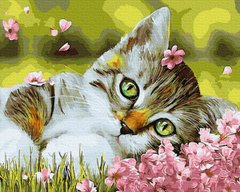279 грн  Живопись по номерам BK-GX34634 Картина для рисования по номерам Котёнок в цветочках