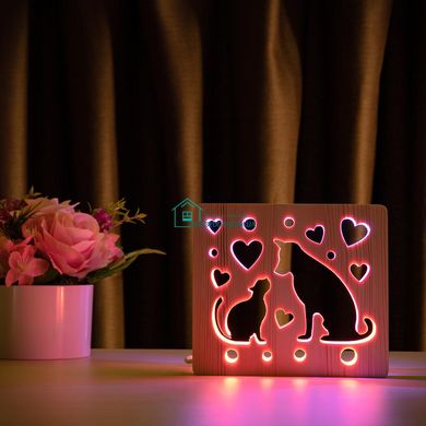 Светильник ночник ArtEco Light из дерева LED Кот и пес, с пультом и регулировкой цвета, двойной RGB