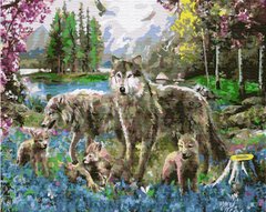 255 грн  Живопись по номерам BK-GX33210 Картина-раскраска по номерам Волки на лесной поляне