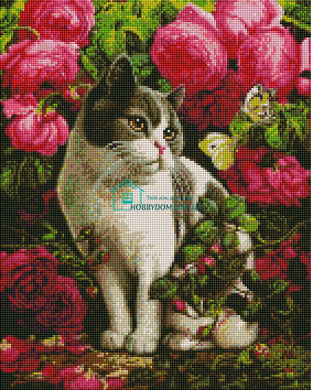 550 грн  Діамантова мозаїка ASM29 Набір алмазної мозаїки на підрамнику Кіт в квітах