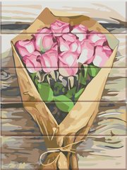 375 грн  Живопис за номерами ASW151 Розмальовка за номерами на дерев'яній основі Букет рожевих троянд