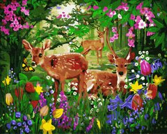 329 грн  Живопись по номерам BK-GX30951 Набор для рисования картины по номерам Олени в цветущем лесу