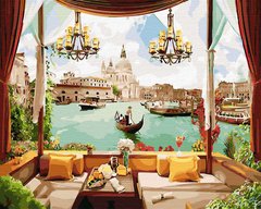 339 грн  Живопись по номерам BK-GX30155 Набор для рисования по номерам Кафе с видом на каналы Венеции