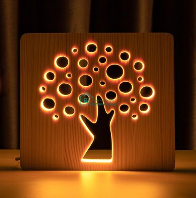 Світильник нічник ArtEco Light з дерева LED Деревце, з пультом та регулюванням світла, колір теплий білий