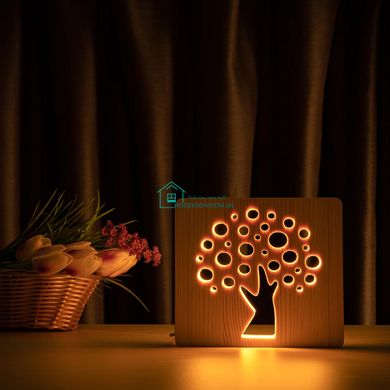 Светильник ночник ArtEco Light из дерева LED Деревце, с пультом и регулировкой света, цвет теплый белый