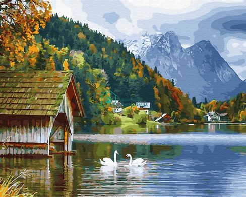 339 грн  Живопись по номерам BK-GX27951 Набор для рисования по номерам Озеро с лебедями
