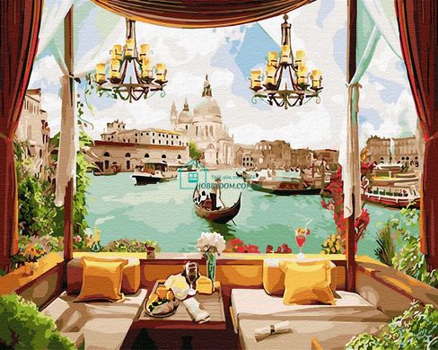 339 грн  Живопись по номерам BK-GX30155 Набор для рисования по номерам Кафе с видом на каналы Венеции