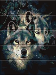 435 грн  Живопись по номерам ASW092 Раскраска по номерам на деревянной основе Влюблённые волки
