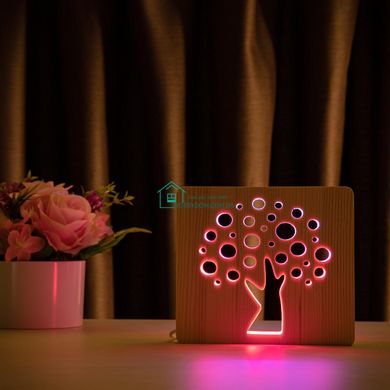 Светильник ночник ArtEco Light из дерева LED Деревце, с пультом и регулировкой цвета, двойной RGB
