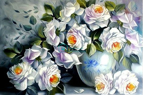 900 грн  Діамантова мозаїка DMP-046 Набір діамантового живопису на підрамнику Білі троянди