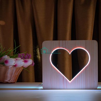 Светильник ночник ArtEco Light из дерева LED Сердце, с пультом и регулировкой цвета, двойной RGB