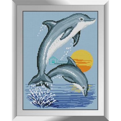 498 грн  Алмазная мозаика 31668 Дельфинчики Набор алмазной живописи