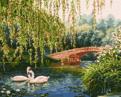 299 грн  Живопись по номерам KHO4359 Раскраска для взрослых Лебеди на озере ©Сергей Лобач 40х50 см