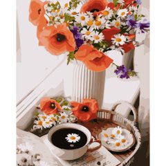 395 грн  Живопись по номерам VA-3745 Картина по номерам Полевые цветы с чаем