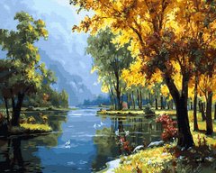 339 грн  Живопис за номерами BK-GX25570 Розмальовка для малювання по цифрам Річка в осінньому лісі