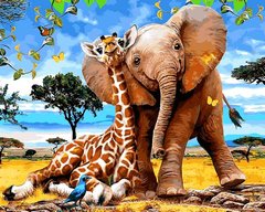 459 грн  Живопись по номерам VP1318 Картина-раскраска по номерам Слонёнок и жираф