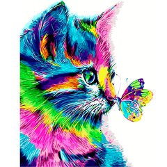 395 грн  Живопись по номерам VA-2148 Набор для рисования по номерам Цветной кот с бабочкой