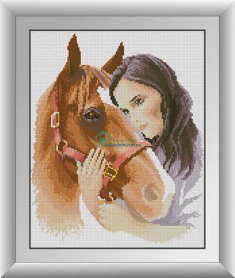 386 грн  Алмазная мозаика 30942 Девушка с лошадью Набор алмазной живописи