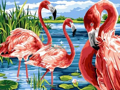 339 грн  Живопись по номерам VK207 Раскраска по номерам Фламинго на озере