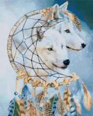 790 грн  Діамантова мозаїка АЛМ-016 Набір діамантової мозаїки Пара вовків. Ловець снів, 40*50 см