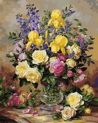 635 грн  Живопись по номерам VPS1051 Картина-раскраска по номерам Жёлтые ирисы и розы