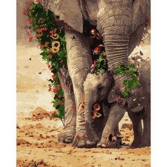 395 грн  Живопис за номерами VA-3676 Картина за номерами Слони - мати з дитям