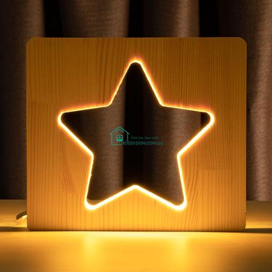 Светильник ночник ArtEco Light из дерева LED Звезда, с пультом и регулировкой света, цвет теплый белый