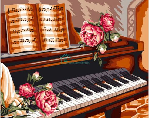 339 грн  Живопись по номерам BK-GX24082 Набор для рисования по номерам Розы и пианино