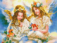 410 грн  Алмазная мозаика EJ1265 Ангелы с цветами Набор алмазной вышивки на подрамнике 30х40 см