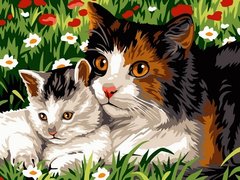 339 грн  Живопись по номерам VK209 Раскраска по номерам Кошка с котенком
