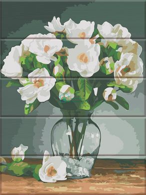 435 грн  Живопис за номерами ASW142 Розмальовка за номерами на дерев'яній основі Білі квіти