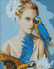 535 грн  Діамантова мозаїка AMO7208 Алмазна вишивка Дівчина з блакитними папугами ©Ira Volkova 40 х 50 см