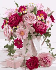395 грн  Живопис за номерами VA-1845 Набір для розпису по номерах Букет квітів у рожевих тонах