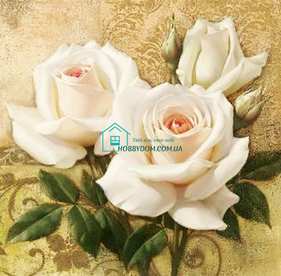350 грн  Діамантова мозаїка КДИ-0010 Набір діамантової вишивки Білі троянди