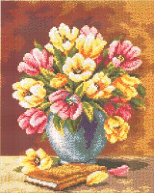 770 грн  Алмазная мозаика DMP-207 Набор алмазной живописи на подрамнике Ваза с тюльпанами