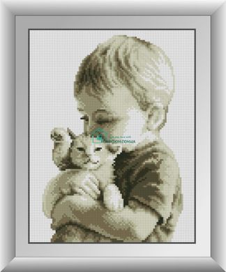 264 грн  Алмазная мозаика 30583 Набор алмазной мозаики Малыш с котенком