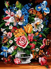 339 грн  Живопись по номерам VK248 Картина-раскраска по номерам Букет и бабочки