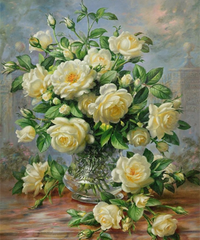 1 120 грн  Алмазная мозаика DM-055 Набор алмазной живописи Букет белых роз