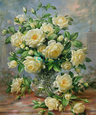 1 120 грн  Діамантова мозаїка DM-055 Набір діамантового живопису Букет білих троянд