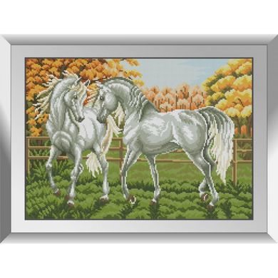 599 грн  Алмазная мозаика 31714 Пара белых лошадей Набор алмазной живописи