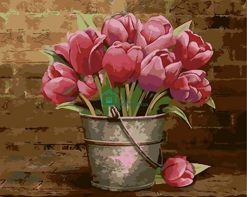 319 грн  Живопись по номерам AS0009 Раскраска по номерам Букет розовых тюльпанов