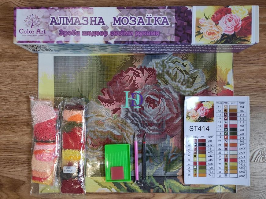 ST414 Набір діамантової мозаїки 30х40см Букет півоній, Ні
