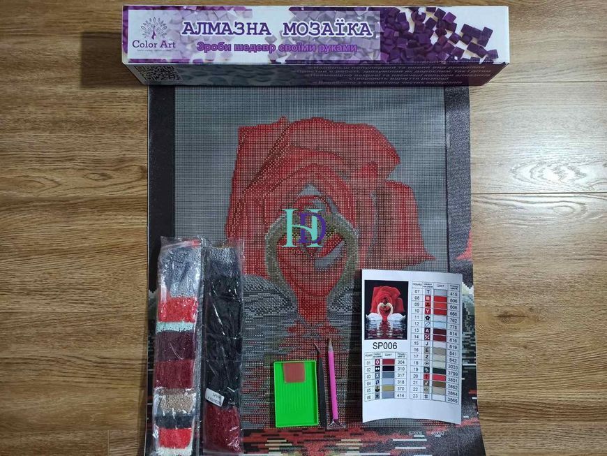 SPR006 Набір діамантової мозаїки на підрамнику 40х50 Лебеді і троянди